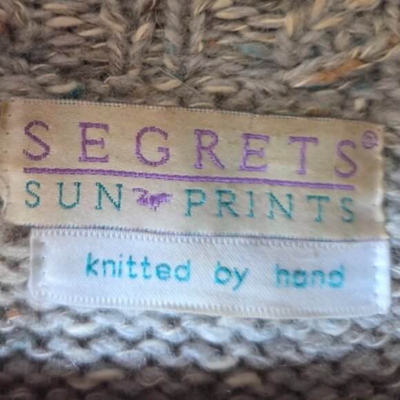 Vintage Segrets Cozy Blue and Gray Hand Knitted Wool Blend Cardigan Sweater - Picture 6 of 8